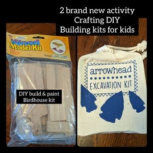 2 sealed activity kits, Arrowhead excavation kit & DIY build paint birdhouse kit